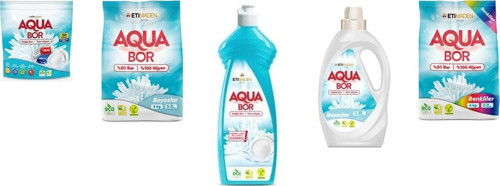 Aquabor Doğal Mineralli Tablet + 4 Kg Beyaz + Elde Bulaşık + Sıvı Beyaz + 4 Kg Renkliler 5 Li Set
