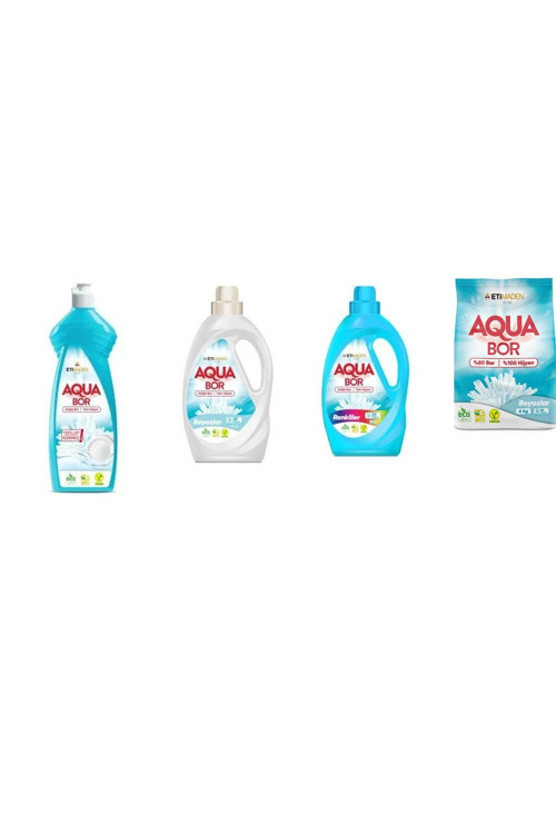 Aquabor Doğal Mineralli Elde Bulaşık + Sıvı Beyaz + Sıvı Renkliler + 4 Kg Beyaz 4 Lü Set