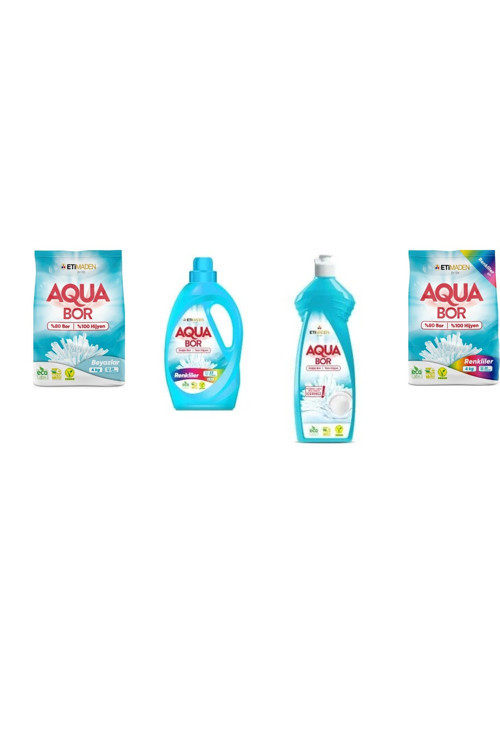 Aquabor Doğal Mineralli 4 Kg Beyaz + Sıvı Renkliler + Elde Bulaşık + 4 Kg Renkliler 4 Lü Set