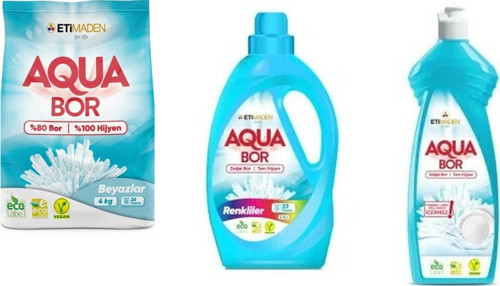 Aquabor Doğal Mineralli 4 Kg Beyaz + Sıvı Renkliler + Elde Bulaşık 3 Lü Set