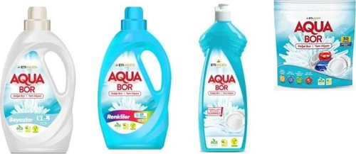 Aquabor Doğal Mineralli Sıvı Beyaz + Sıvı Renkliler + Bulaşık + Tablet Set