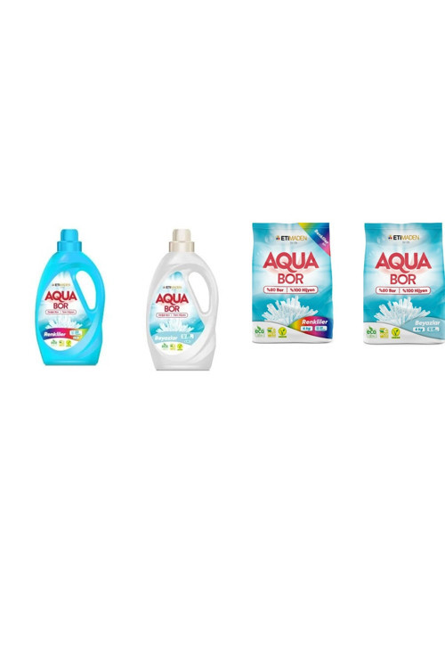 Aquabor Doğal Mineralli Sıvı Renkliler + Sıvı Beyaz + 4 Kg Renkliler + 4 Kg Beyaz 4 Lü Set
