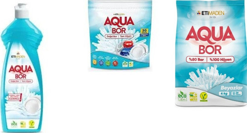 Aquabor Doğal Mineralli Elde Bulaşık + Tablet + 4 Kg Beyaz 3 Lü Set