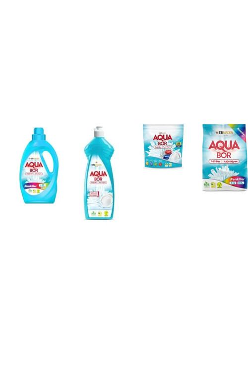 Aquabor Doğal Mineralli Sıvı Renkliler + Elde Bulaşık + Tablet + 4 Kg Renkliler 4 Lü Set