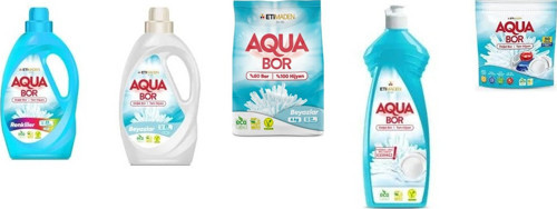 Aquabor Doğal Mineralli Sıvı Renkliler + Sıvı Beyaz + 4 Kg Beyaz + Elde Bulaşık + Tablet 5 Li Set
