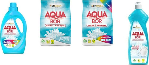 Doğal Mineralli Sıvı Renkliler + 4 Kg Beyaz + 4 Kg Renkliler + Elde Bulaşık 4’Lü Set
