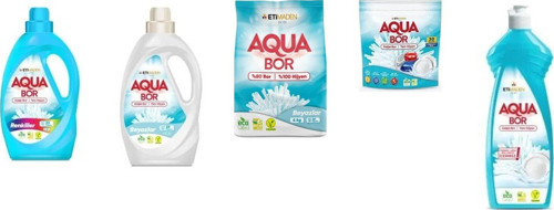 Aquabor Doğal Mineralli Sıvı Renkliler + Sıvı Beyaz + 4 Kg Beyaz + Tablet + Elde Bulaşık 5 Li Set