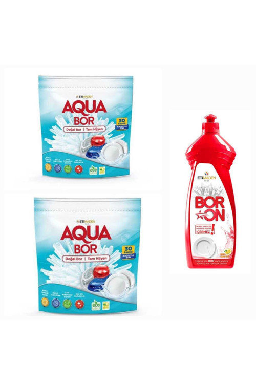 Aquabor Doğal Mineralli Bulaşık Deterjanı 30 *2 Adet +Boron Elde Bulaşık Deterjanı 620 Ml