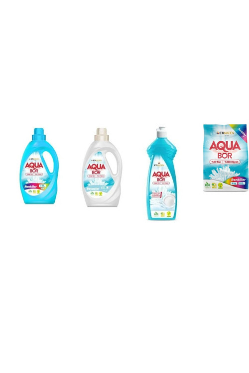Aquabor Doğal Mineralli Sıvı Renkliler + Sıvı Beyaz + Elde Bulaşık + 4 Kg Renkliler 4 Lü Set