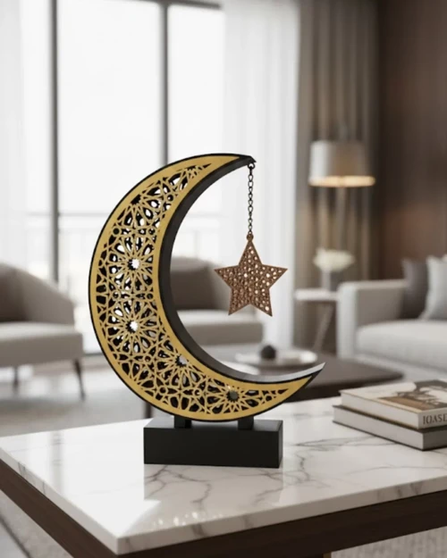 ieg™ 3D Hilal Yıldız Masa Üstü Dekor 23x23 cm Ramazan Konsept Tasarım