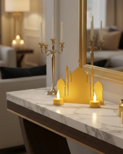 ieg™ 3D Ramazan Cami Dekor 2 Mumlu Işıklı Masa Üstü Biblo