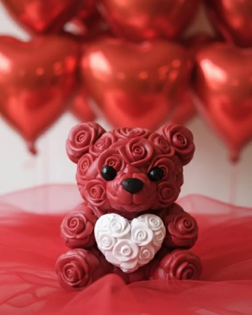 ieg™ 3D Baskı Kalpli Ayıcık 10cm Romantik Masaüstü Dekor