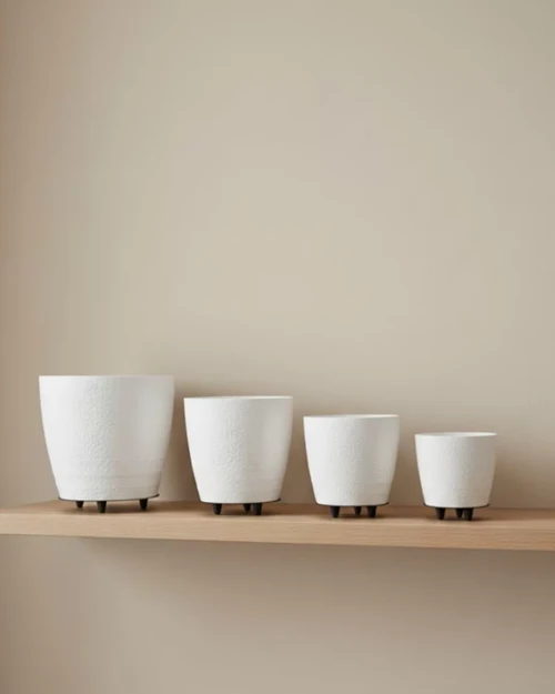 ieg™ 4’lü 3D Beyaz Dekoratif Vazo Seti Modern Ayaklı Şık Saksı Takımı