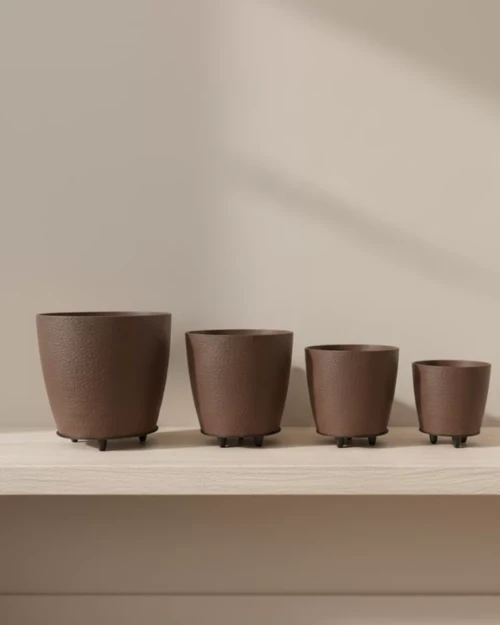 ieg™ 4’lü 3D Kahverengi Dekoratif Vazo Seti Modern Ayaklı Şık Saksı Takımı