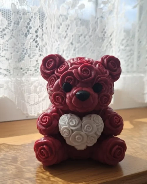 ieg™ 3D Gül Tasarımlı Kalp Ayıcık 10cm Şık Dekoratif Biblo