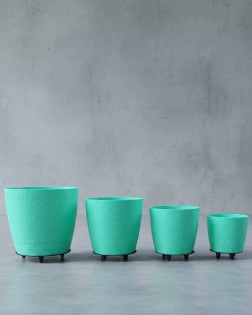 ieg™ 4’lü 3D Yeşil Dekoratif Saksı Takımı Ayaklı Modern Vazo Seti