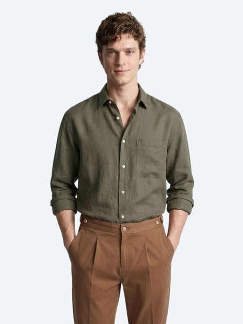 Haki Oversize Fit Dokuma Casual Gömlek
