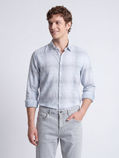 Lacivert Regular Fit Dokuma Casual Pamuk Karışımlı Gömlek