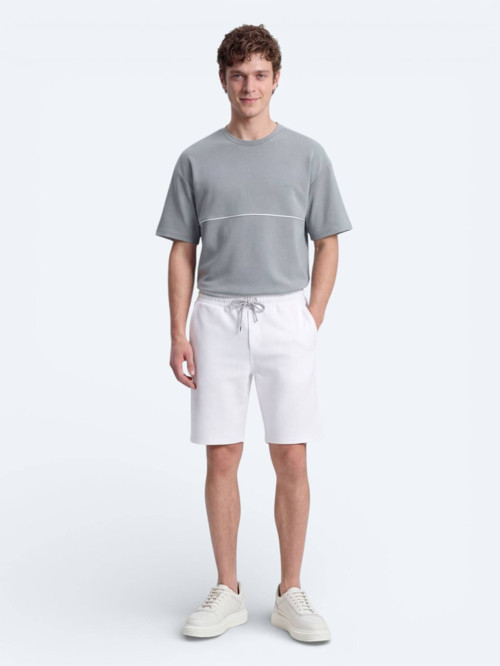 Ekru Düz Örme Regular Fit Casual Bermuda