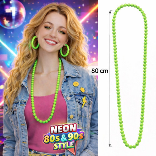 ieg™ Neon Yeşil Boncuk Kolye 80 cm – Retro 80’ler 90’lar Parti Aksesuarı
