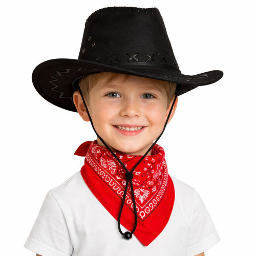 ieg™ Çocuk Kovboy Şapka Siyah & Kırmızı Bandana Fular Seti