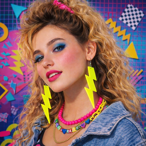 ieg™ 80 ler 90 lar Retro Neon Sarı Şimşek Küpe 10 cm