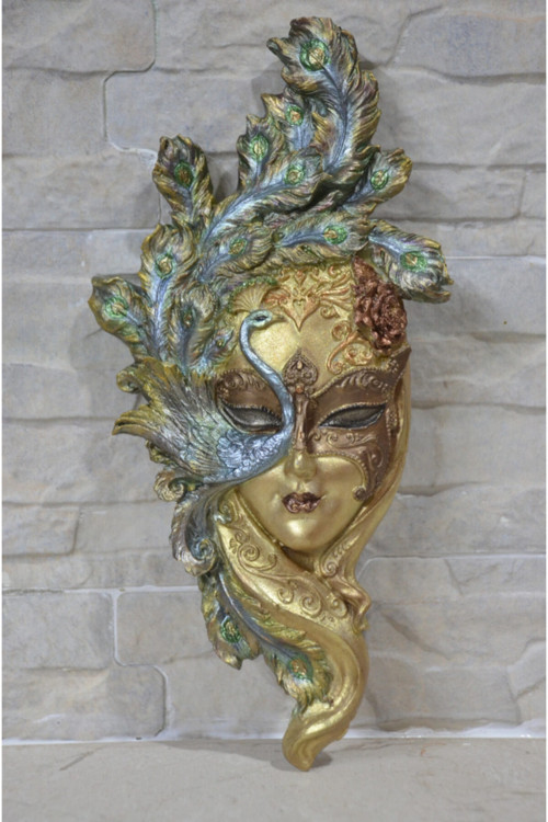 Venedik Karnaval Mask Polyester Gold- El Yapımı- Küçük Boy