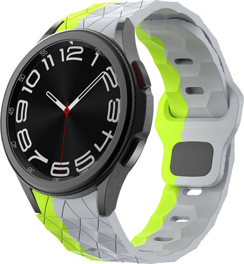Galaxy Waych 5 44mm KRD-116 20mm Futbol Desenli Spor Tasarımlı Silikon Kordon Gri-Yeşil