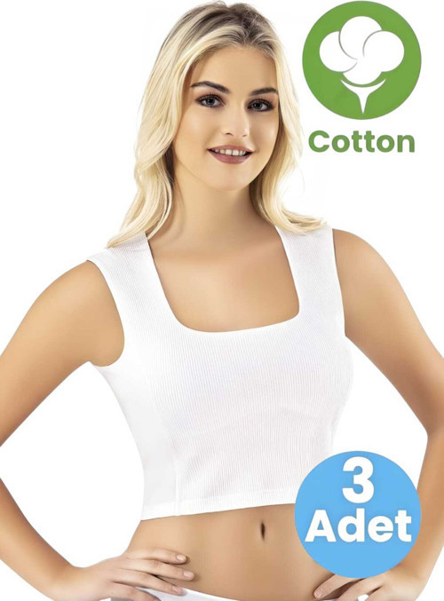 Kadın 3'lü Kare Yaka Pedli Penye Kaşkorse Büstiyer Crop