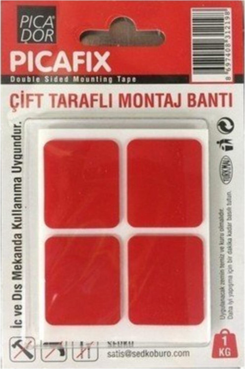 Pıcador Çift Taraflı Montaj Bandı Kare Kırmızı