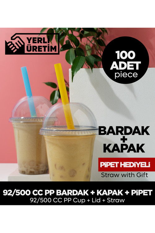92/500 Cc Pet Bardak Kapak - 100 Adet (Pipet Hediye)
