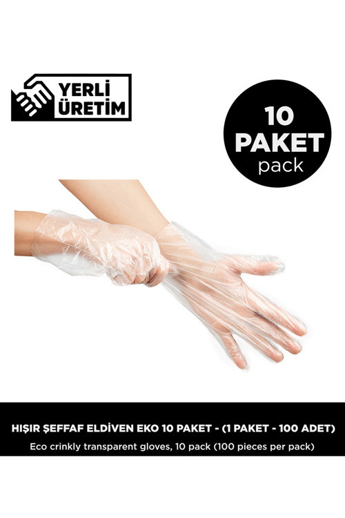 Hışır Şeffaf Eldiven Eko - 10 Paket (1 Paket 100 Adet)