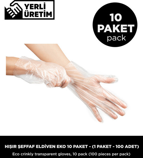 Hışır Şeffaf Eldiven Eko - 10 Paket (1 Paket 100 Adet)