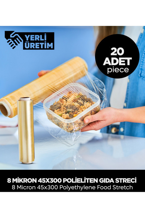 8 Micron 45X300 Polietilen Gıda Streci (20 Adet)