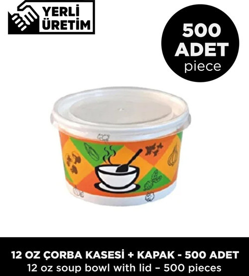 12 Oz Çorba Kasesi + Kapak - 500 Adet