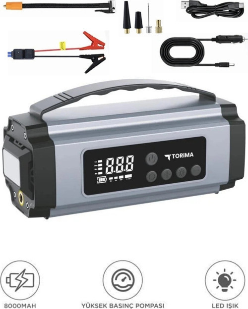 Torima APS-01 Taşınabilir Lastik Şişirme Pompası ve 8000mAh Akü Takviye Seti