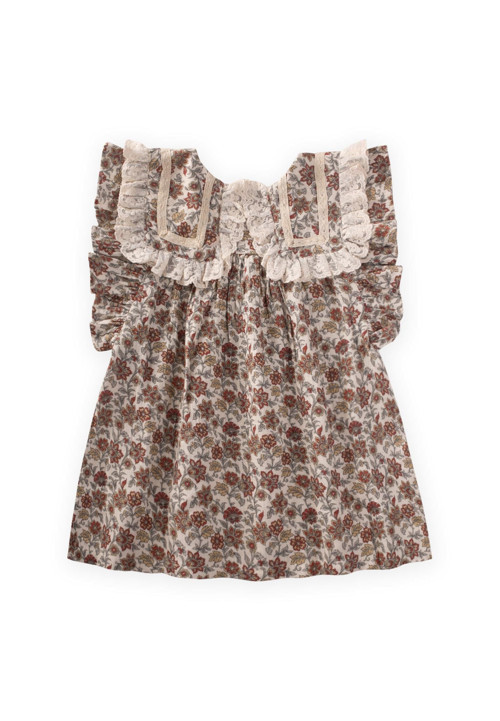 Yakalı Müslin Elbise 2-10 Yaş Ekru