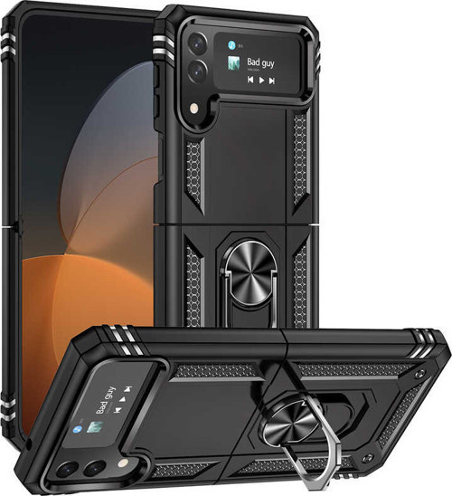 Galaxy Z Flip 3 / Z Flip 4 Kılıf Yüzüklü Standlı Manyetikli Armor Zırh