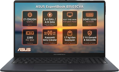 ExpertBook B1 Intel Core i7-13620H 8GB 512GB SSD 15.6" FHD Freedos Laptop B1503CVA-S75438