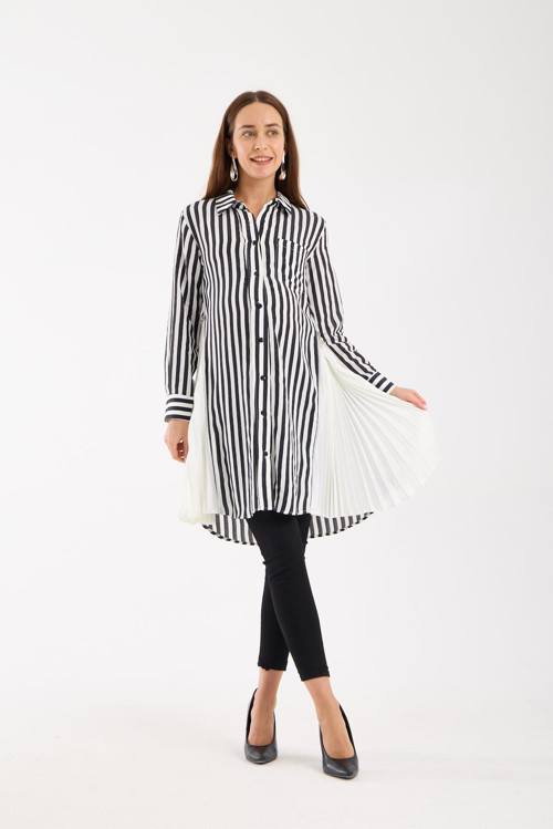 5500-Fermuar Körüklü Çizgili Spor Hamile Giyim Gömlek-Tunik