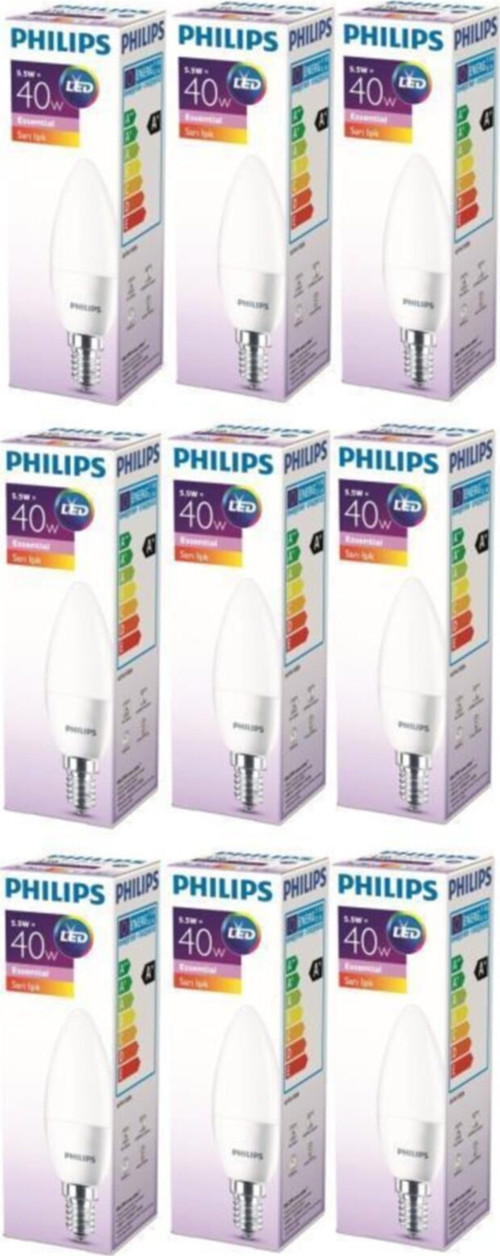 5,5W Ess Led Candle Mum E14 Ince Duy Ampul Sarı Işık 9 Adet