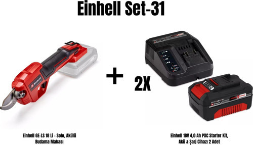 Set-31(Einhell GE-LS 18 Li - Solo, Akülü Budama Makası+2xEinhell 18V 4,0 Ah PXC Starter Kit, Akü & Şarj Cihazı)