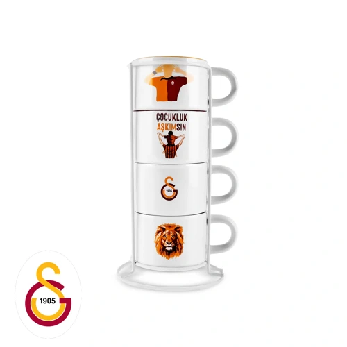 x Galatasaray Lisanslı 4 Kişilik Standlı Çay Fincan Takımı 180 ml