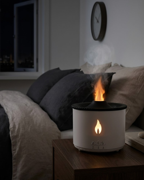 uygun Alev ve Volkan Efektli Ultrasonik Aroma Difüzörü LED Gece Lambalı Hava Nemlendirici popül