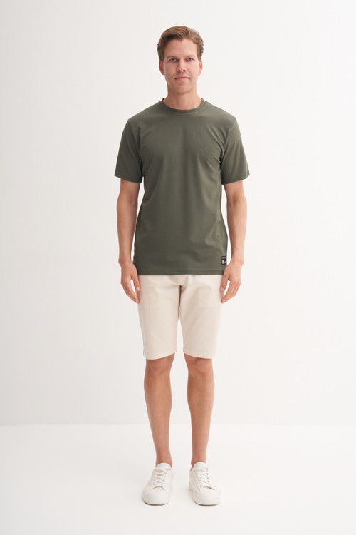 Bisiklet Yaka Regular Fit Rahat Likralı Düz Erkek Tişört Haki 41420