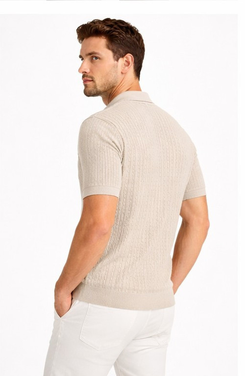 Erkek Polo Yaka Desenli Triko T-shirt 34215 Taş