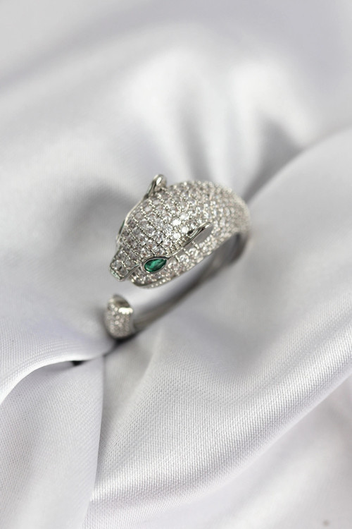 Jaguar Model Gümüş Renk Zirkon Taşlı Kadın Yüzük - TJ-BYK3933
