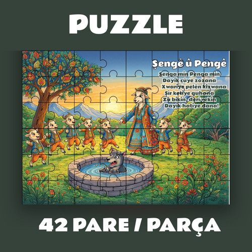 Pazil Bi Kurdî Şengê û Pengê - Kürtçe Puzzle (42 Pare/Parça - A4)