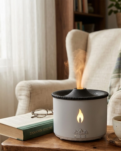 popüler LED Alev Efektli Aroma Difüzörü Ultrasonik Hava Nemlendirici Gece Lambası Fonksiyonlu 2