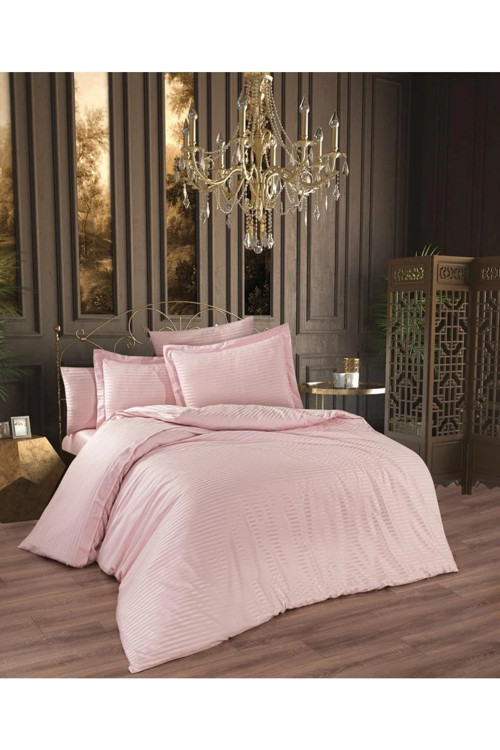 Bella Bambu Kumaş Pudra Çift Kişilik Nevresim Takımı Battal Boy 260X260 Cm 6 Parça 1184